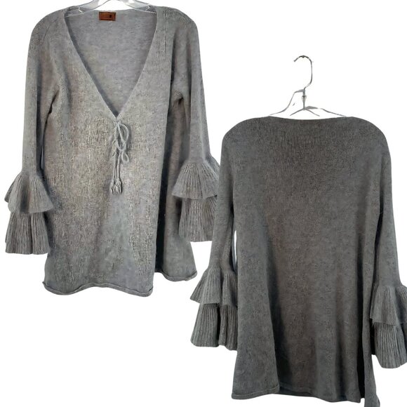 #90 POL Angora Furry Soft Ruffle Bell Sleeve Tie Front Tunic  NEW never worn - Picture 1 of 4